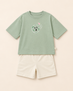 Sage Green Planet Explorer Kids Coord Set with Cream Shorts — Full coord studio