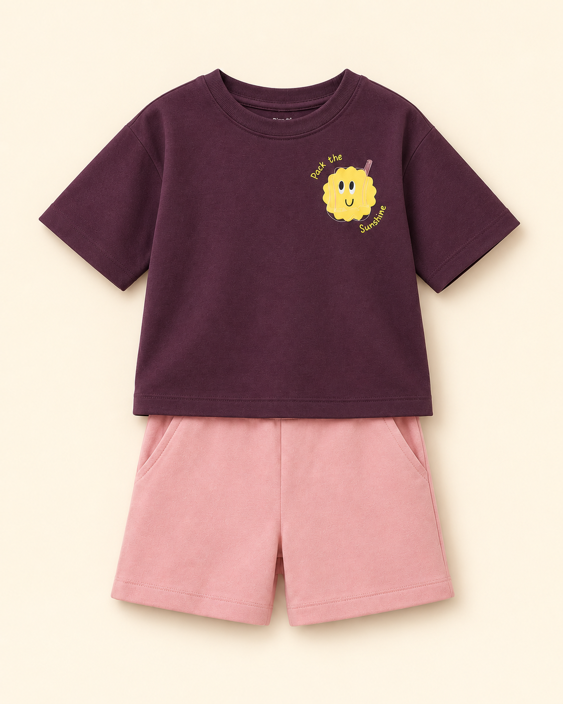 Coffee Brown Pocket Sunshine Kids Coord Set with Peach Shorts — Full coord studio