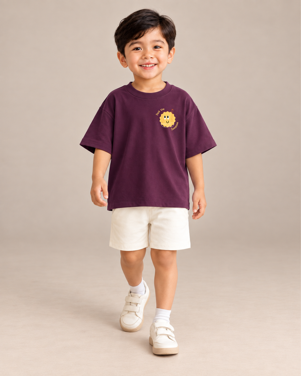 Coffee Brown Pocket  Sunshine Kids Coord Set with Cream Shorts — Model shot