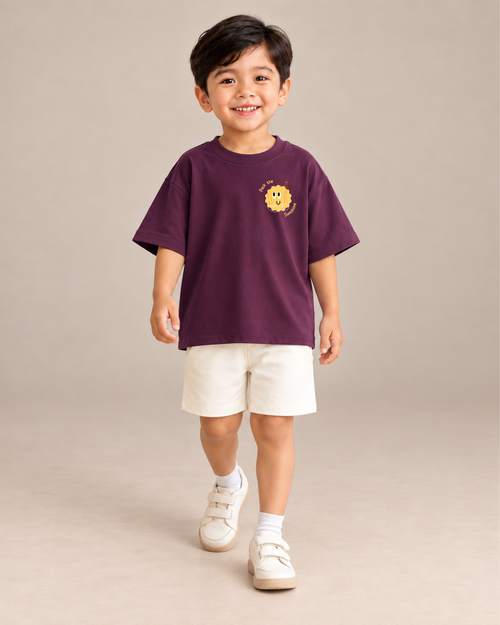 Coffee Brown Pocket  Sunshine Kids Coord Set with Cream Shorts — Model shot