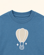 Teal Blue Hot Air Balloon Kids Coord Set with Peach Shorts — Print detail