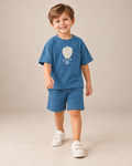 Teal Blue Hot Air Balloon Kids Coord Set with Teal Blue Shorts — Model shot