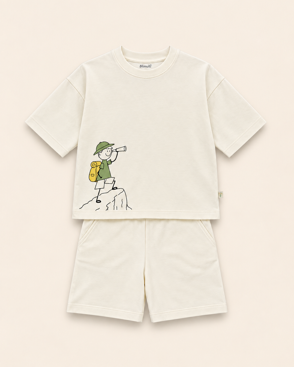Cream Little Explorer Kids Coord Set with Cream Shorts — Full coord studio