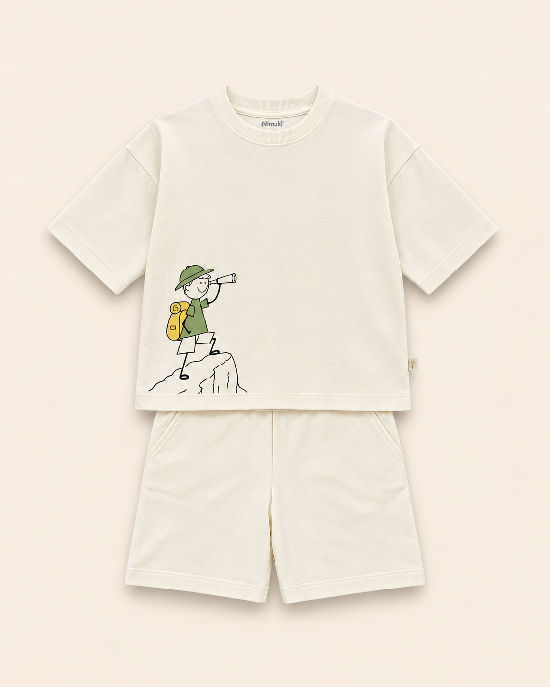 Cream Little Explorer Kids Coord Set with Cream Shorts — Full coord studio