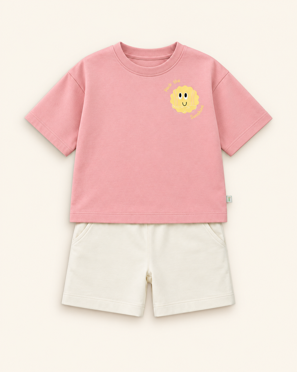 Peach Pocket Sunshine Kids Coord Set with Cream Shorts — Full coord studio