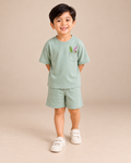 Sage Green Pocket Discovery Kids Coord Set with Sage Green Shorts — Model shot