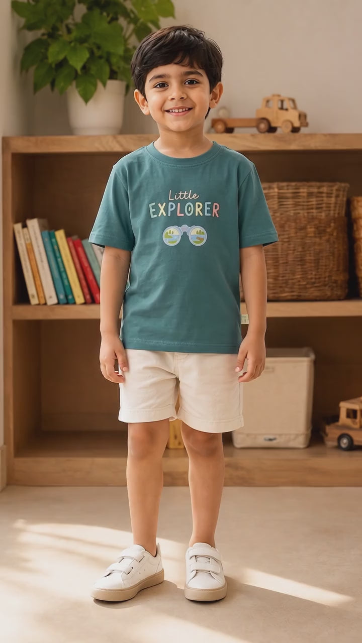 Little Explorer Binoculars Aqua Green Kids Graphic T-Shirt