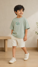 Sage Green Planet Explorer Kids Coord Set with Cream Shorts