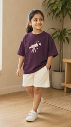 Coffee Brown Stargazer Telescope Kids Coord Set with Cream Shorts
