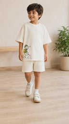 Cream Little Explorer Kids Coord Set with Cream Shorts