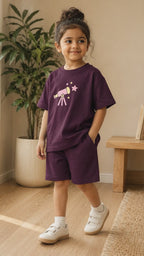 Coffee Brown Stargazer Telescope Kids Coord Set with Coffee Brown Shorts