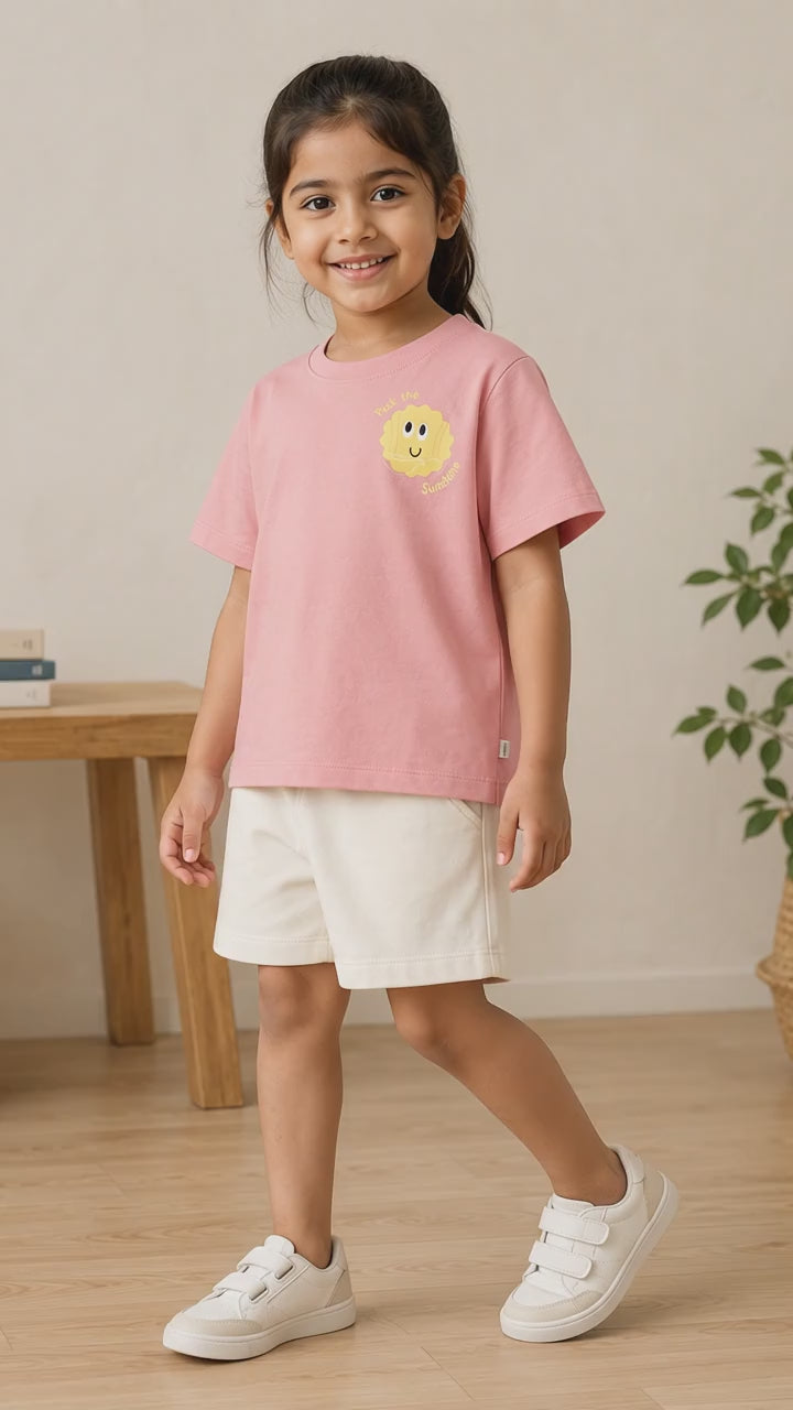 Peach Pocket Sunshine Kids Coord Set with Cream Shorts