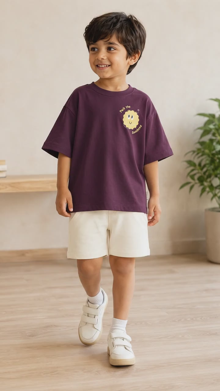 Coffee Brown Pocket  Sunshine Kids Coord Set with Cream Shorts