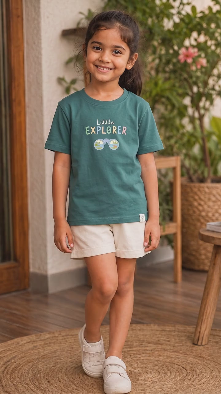 Little Explorer Binoculars Aqua Green Kids Graphic T-Shirt