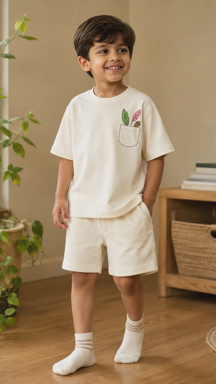 Cream Pocket Discovery Kids Coord Set with Cream Shorts