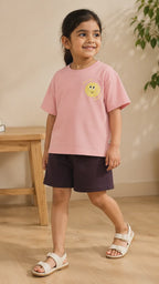 Peach Pocket Sunshine Kids Coord Set with Coffee Brown Shorts