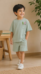Sage Green Pocket Discovery Kids Coord Set with Sage Green Shorts