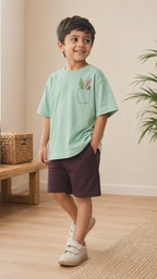 Sage Green Pocket Discovery Kids Coord Set with Coffee Brown Shorts