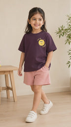 Coffee Brown Pocket Sunshine Kids Coord Set with Peach Shorts