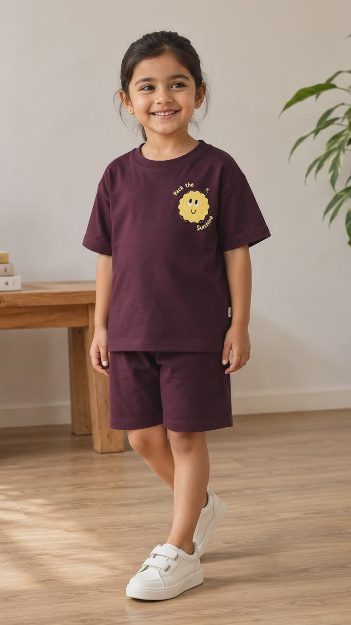 Coffee Brown Pocket Sunshine Kids Coord Set with Coffee Brown Shorts